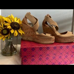 Tory Burch Peep-Toe Cork Wedges